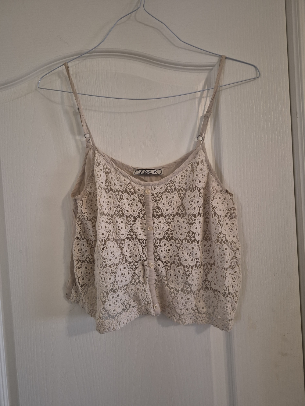 Delicate Lace Crochet Tank Top - Cream